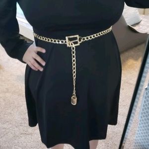 Plus Gold chunky chain link metal waist belly hip square buckle dress Y2K belt